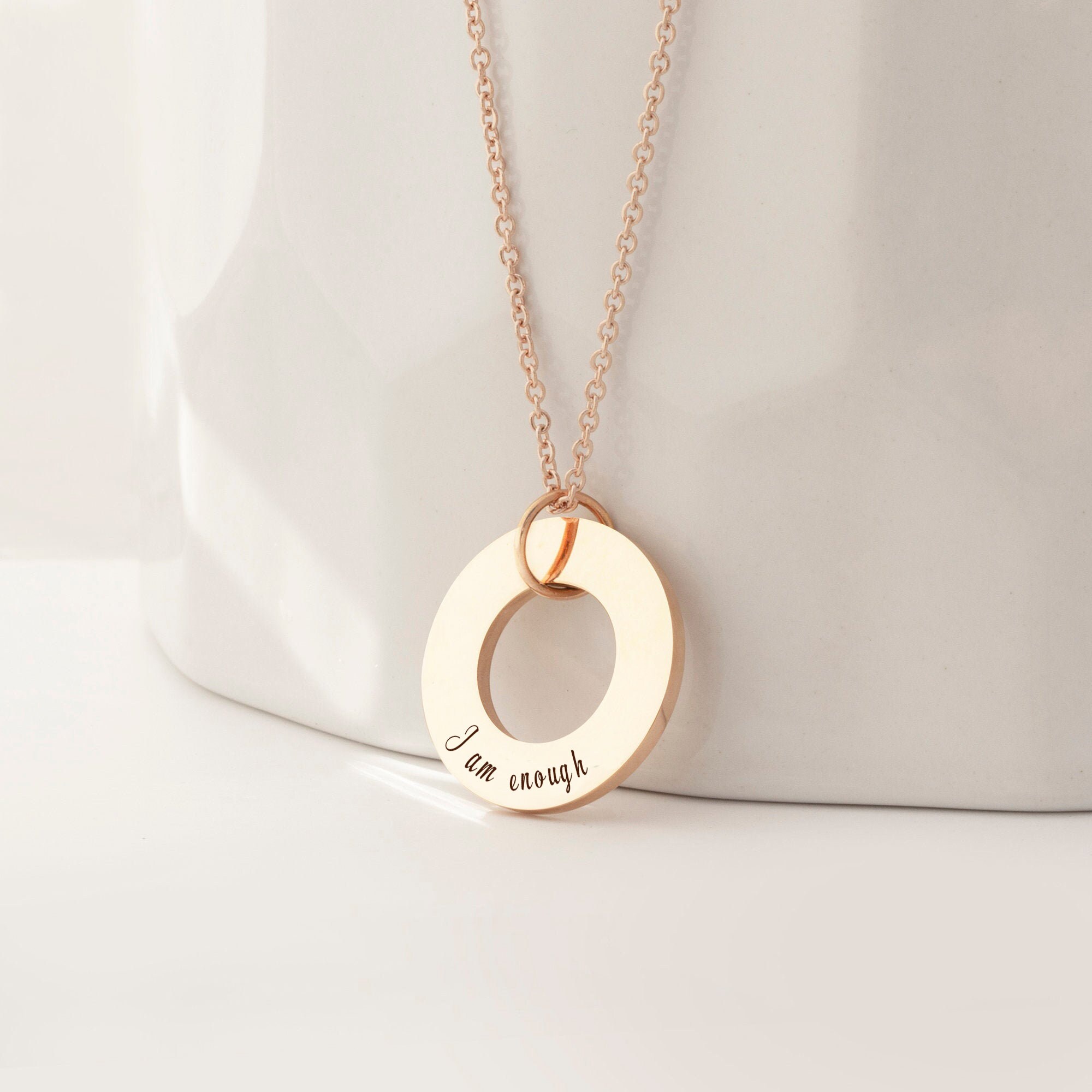 Buy I Am Enough Inspirational Gold Pendant Necklace Motivational  Reassurance Jewellery 18mm X 25mm Online in India - Etsy