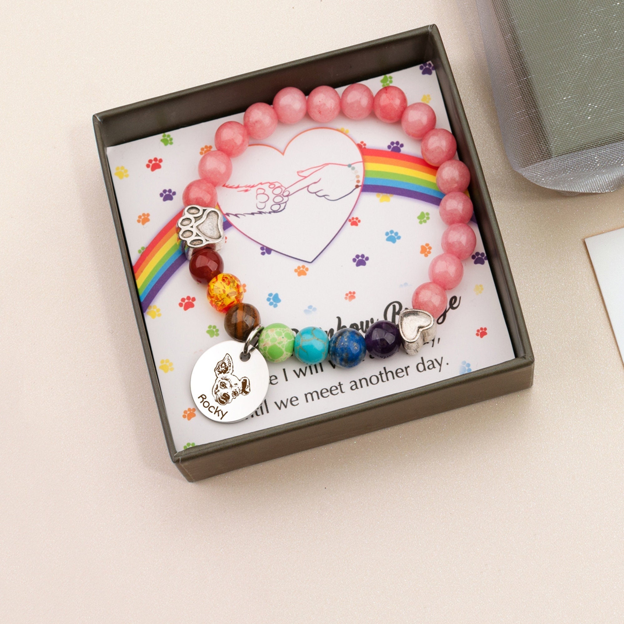 Dog Memorial Gift - Rainbow Bridge Pet Memorial Bracelet - Personalized ...