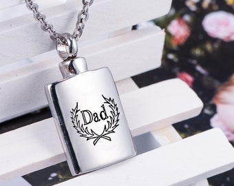 Cremation Jewelry - Personalized Dad Flask Ashes Necklace - Urn Necklace for Ashes Dad - Memorial Jewelry Ashes Keepsake - Loss Dad Gift