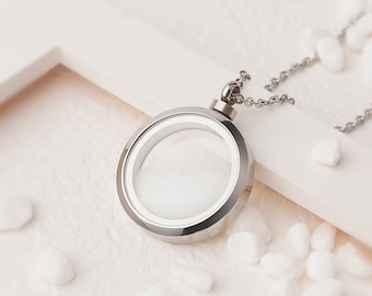 Glass Urn Necklace - Cremation Jewelry - Round Cremation Locket Necklace - Clear Glass Urn Locket - Memorial Jewelry for Sand or Ashes Hair