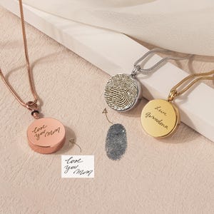 Fingerprint Urn Necklace for Human Ashes - Custom Handwriting Ashes Cremation Jewelry - Loss of Loved One, Dad Memorial Gift, Loss of Mother