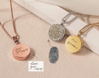Collar de urna con huella dactilar para cenizas humanas - Joyería de cremación con escritura a mano personalizada - Pérdida de un ser querido, regalo conmemorativo para papá, pérdida de una madre