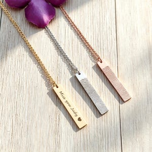 Fingerprint Necklace for Men - Custom Actual Fingerprint - Engraved Thumbprint Bar - Personalized Jewelry Memorial Gifts