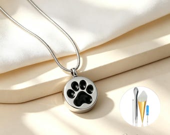 Cremation Jewelry Pet - Personalized Urn Necklace Pet - Necklace Urn for Dog - Cremation Necklace Round Paw Pendant for Dog Ashes - Pet Loss