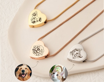 Collar con urna para perro - Collar con cenizas de mascota - Collar conmemorativo de corazón con retrato de mascota personalizado - Joyería con cenizas de mascota - Regalo conmemorativo para ella