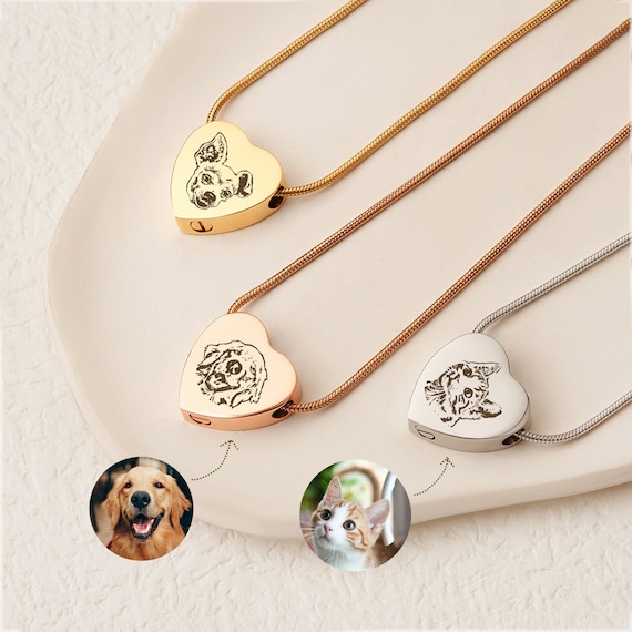 Dog Urn Necklace - Pet Ashes Necklace - Custom Pet Portrait Heart Cremation Necklace - Pet Ashes Jewelry Pet Memorial Gift for Her