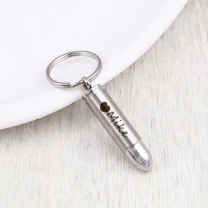 Bullet Pet Urn Keychain, Personalized Military Cremation Keychain for Pets and Human Ashes