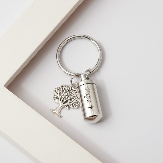 Cremation Keychain for Ashes, Personalized Cremation Urn Keychain, Loss of Father Gift, Memorial Gift Dad, Memorial Key Chain, Sympathy Gift