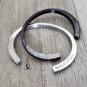 Custom Fingerprint Cremation Bangle for Ashes, Name and Thumbprint Engraved Ash Holding Bracelet, Memorial Bangle Cremation Ash Jewelry