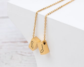 Personalized Friendship Necklace - Engraved State Mini Cube