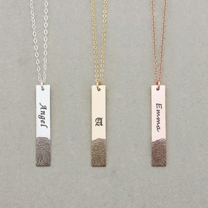 Bar Fingerprint Necklace - Name Memorial Jewelry - Custom Fingerprint Necklace - Remembrance Necklace Fingerprint Memorial