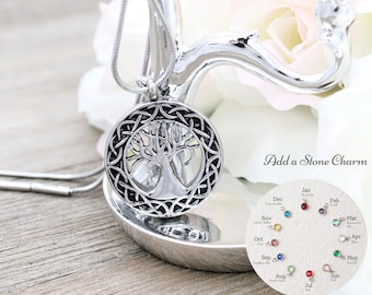 Cremation Jewelry - Personalized Birthstone Urn Necklace - Tree of Life Urn Necklace for Human Ashes - Ashes Necklace with Birthstone Charm
