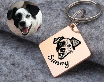 Dog Tag - Dog Tags for Dogs Personalized - Pet Portrait Dog Tag - Custom Dog Portrait Name Tag - Photo Engraved Dog Tag Diamond