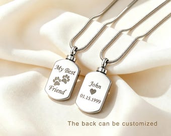 Dog Memorial Cremate Urn Necklace With Paw Print, Dog Pet Cremation Jewelry, Memorial Gift For Loss of Dog