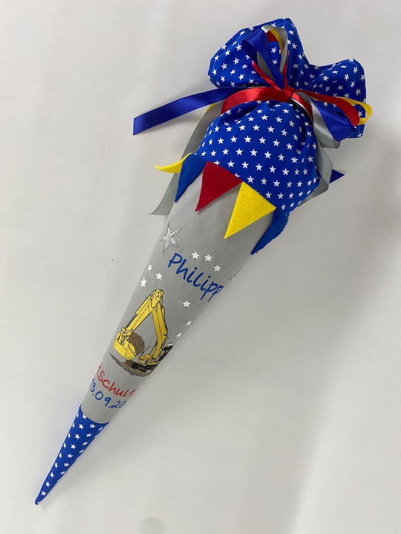 Geschwisterzuckertüte mit Bagger und Wunschname Geschwisterzuckertüte mit Bagger und Wunschname