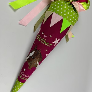 Cono escolar XL de azúcar en forma de caballo/potro de tela, incluye cartón en blanco, 85 cm ST0000