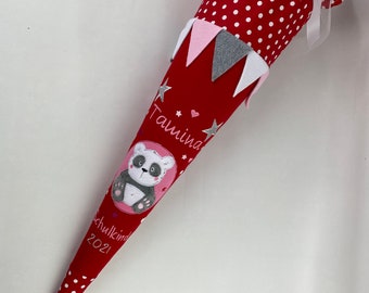 School cone/sugar cone Panda made of fabric with glitter including cardboard blank 70 cm ST7160