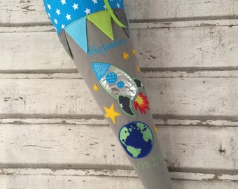 XL Schultüte Zuckertüte Rakete aus Stoff inkl. Papprohling 85cm ST7080