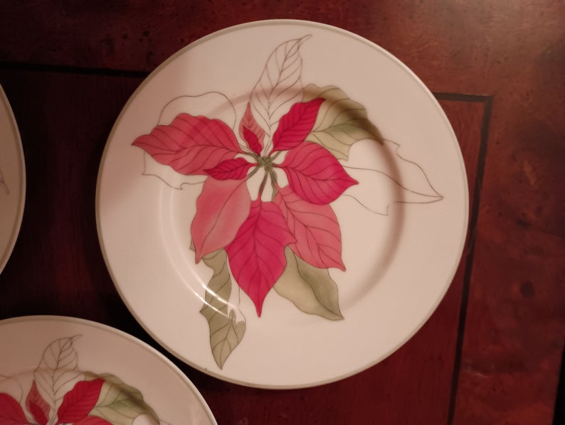 Set of 3 Block Spal Bread Plates Poinsettia 6.25 Portugal 1982 image 2