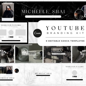 Branding Kit für Youtube | Minimal, Schwarz und Weiß Canva Templates | Vollständig bearbeitbare Kanalbanner, Intro-, Outro- und Video-Thumbnails | Lux