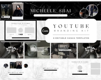Branding Kit For Youtube | Minimal, Black and White Canva Templates | Fully Editable Channel Banner, Intro, Outro & Video Thumbnails | Lux