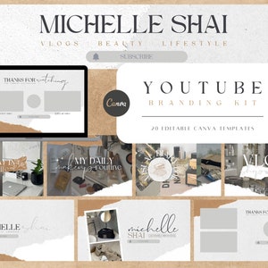 Kit di branding per Youtube / Modelli Canva minimali a tema cartaceo / Banner di canale completamente modificabili, miniature di introduzione, outro e video / Lux
