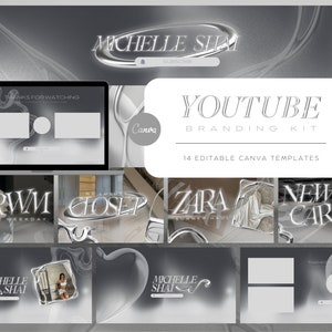Kit di branding per Youtube / Chrome, modelli Canva futuristici / Banner canale completamente modificabili, miniature di introduzione, outro e video / Lux