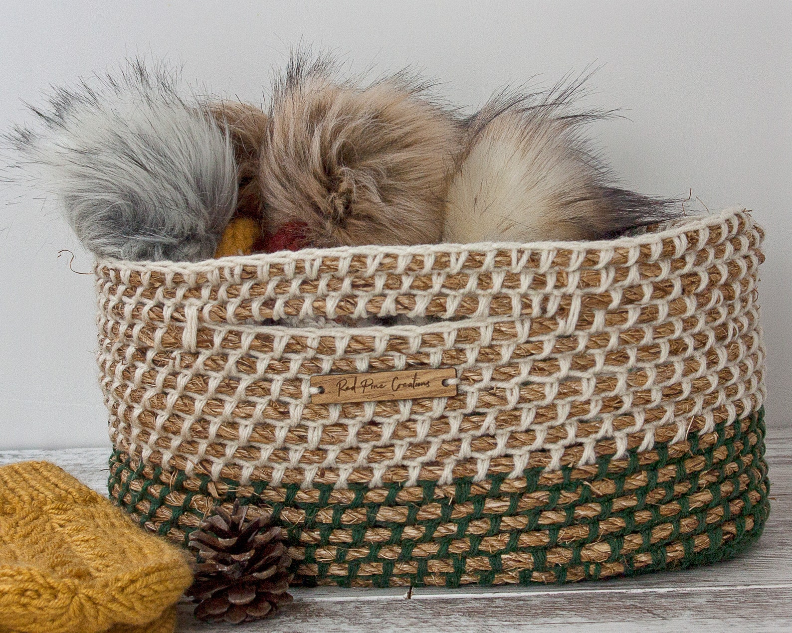 Golden Rust Storage Basket-rustic Home Décor-crochet Rope Basket ...