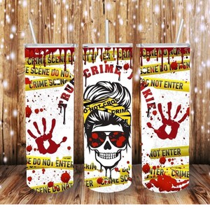 Ready to Press Sublimation Design True Crime Junkie Messy Bun 20oz Skinny Straight Tumbler