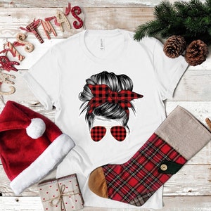 Ready to Press Sublimation Design Messy Bun Buffalo Plaid