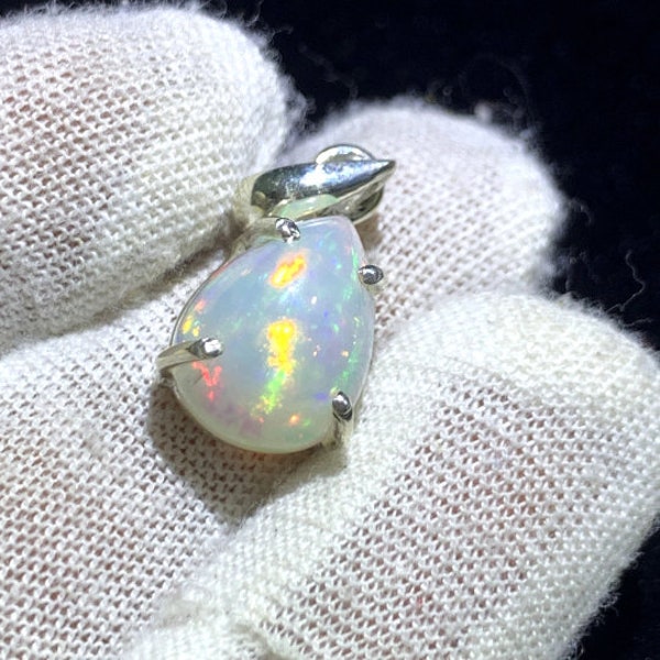 Natural Ethiopian Opal Multi Fire Gemstone Pendant 925 Solid Sterling Silver Pendant Stone Size 13x10 mm Gift Memorial day Sale Pendant