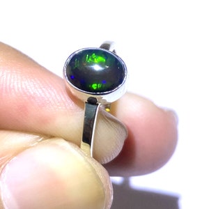 Osam Quality Natural Ethiopian Black Opal Gemstone Ring 925 Solid Sterling Silver Ring Stone Size 9 x 7 mm Wedding Gift Easter Sale Ring