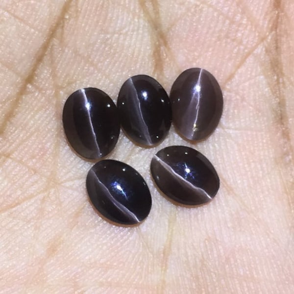 5.9 Cts Natural Sillimanite Cat's Eye Cabochon Gemstone Oval Shape Size 6x8x3 mm 5 Pieces Lot for Jewelry Making Gemstone Wholesale Price