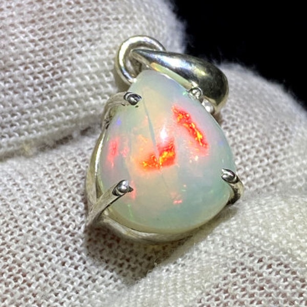 Natural Ethiopian Opal Red Fire Gemstone Pendant 925 Solid Sterling Silver Pendant Stone Size 13x10.5 mm Gift Memorial day Sale Pendant