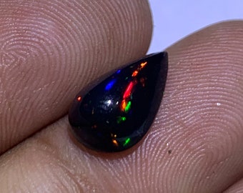 1.5 Cts Natural Black Ethiopian Opal Multi Fire Cabochon Gemstone Size 12x7.5 x 4 mm Pear Shape Nice A+++ Welo Opal for Jewelry Making Stone