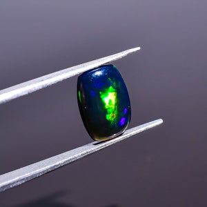 1 Cts Natural Black Ethiopian Opal Green Fire Cabochon Gemstone Size 10x7x3 mm Baguette Shape Beautiful Opal Cabs for Jewelry Making Stone