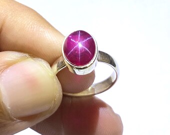 Red Star Ruby Gemstone Ring 925 Solid Sterling Silver Ring 6 Ray Star Ruby Stone Size 10 x 8 mm Top Ruby Birthday Gift Labor day Sale Ring