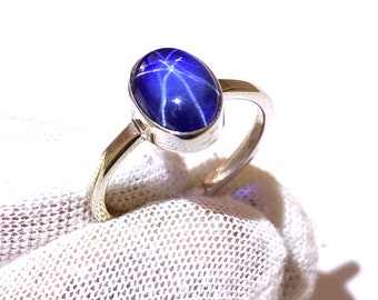 Gorgeous A+++ Blue 6 Ray Star Blue Sapphire Gemstone Ring 925 Solid Sterling Silver Ring Stone Size 9 x 7 mm Birthday Gift Easter Sale Ring