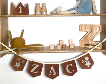 Personalised Name Bunting. Luxury Velvet Bunting personalised with your choice of words in pale gold glitter lettering.