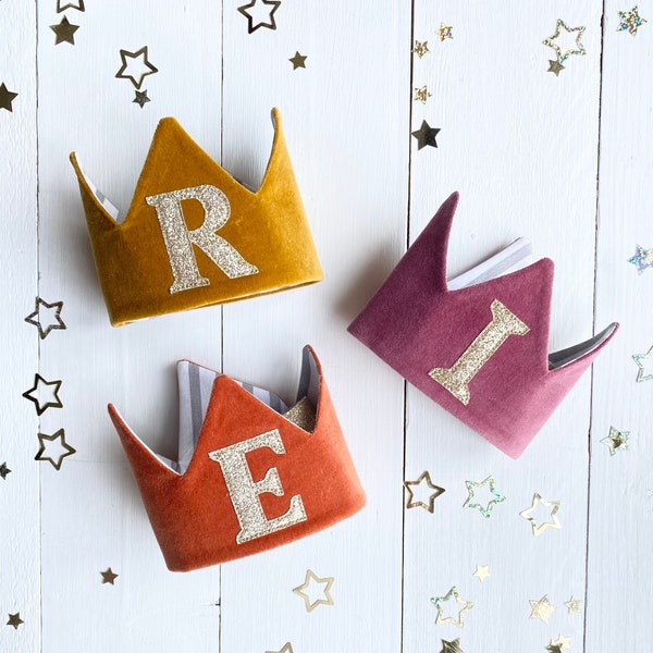 Luxury Personalised Velvet Crown, personalised with your choice of glitter number or letter.