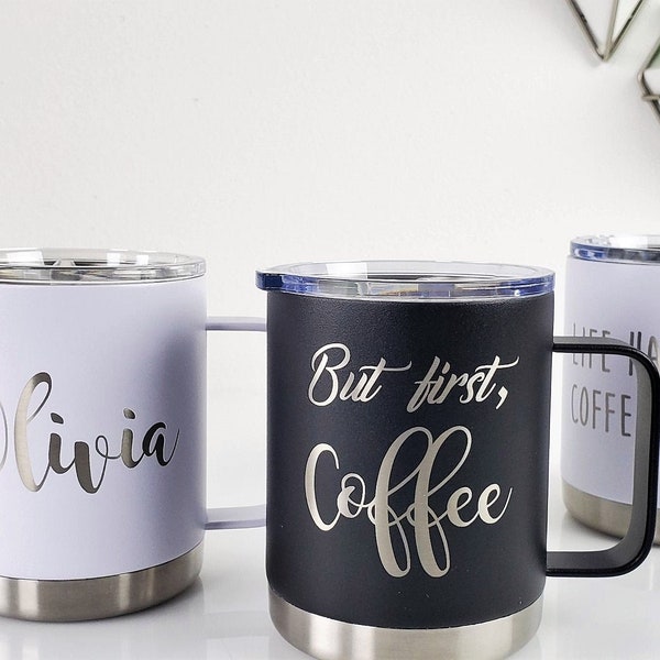 Personalized Coffee Mug With Lid, Insulated Coffee Mug, Custom Coffee Cup, Stainless Steel Mug, Gift For Her, Travel Thermos, Coffee Mug,
