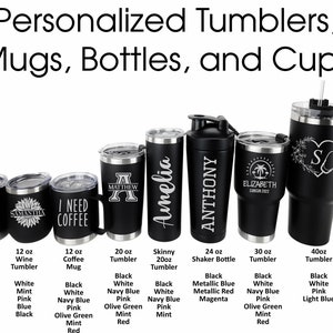 Personalized Custom Engraved Tumbler, Travel Coffee Mug, Personalized Gift, Insulated Coffee Tumbler, Monogram Tumbler, Custom Cups, 20oz 30