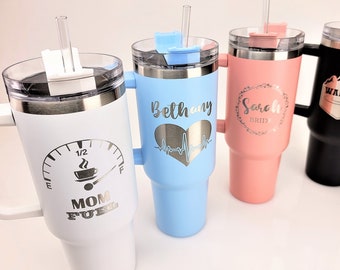 Personalized 40oz Tumbler with Handle & Straw, Custom Engraved TikTok Cup, Gift For Her, 40 oz Travel Mug, Not Stanley Brand Quencher