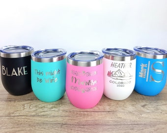 Custom Insulated 12oz Wine Tumbler, Personalized Wine Tumbler, Laser Engraved Wine Cup, Monogram Wine Cup, Gift For Her, CRU Cup, Bridesmaid