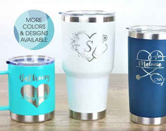 Gift for Nurse, Personalized Nurse Tumbler, Custom Tumbler for Doctor, RN Gift, Travel Mug, Coffee Tumbler, Stethoscope Design, Appreciation