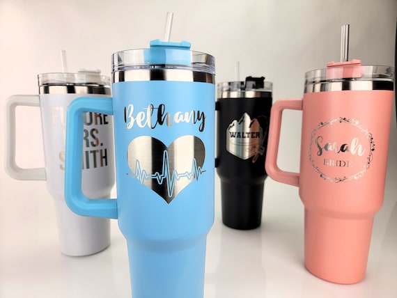 Personalized 40oz Tumbler: Custom Engraved Travel Mug with Handle