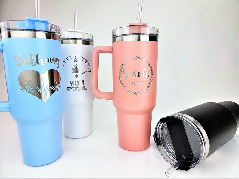 Personalized 40oz Tumbler With Handle & Straw Custom Engraved Etsy