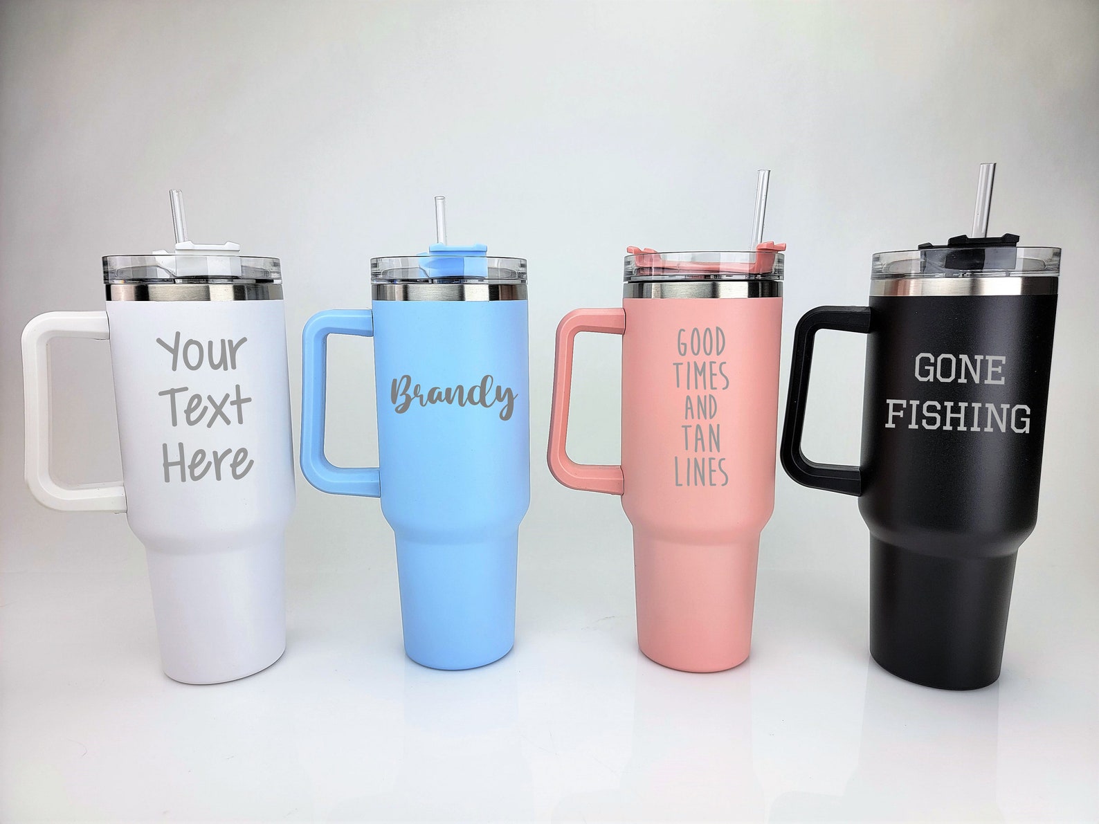 Personalized 40oz Tumbler With Handle & Straw Custom Engraved Etsy