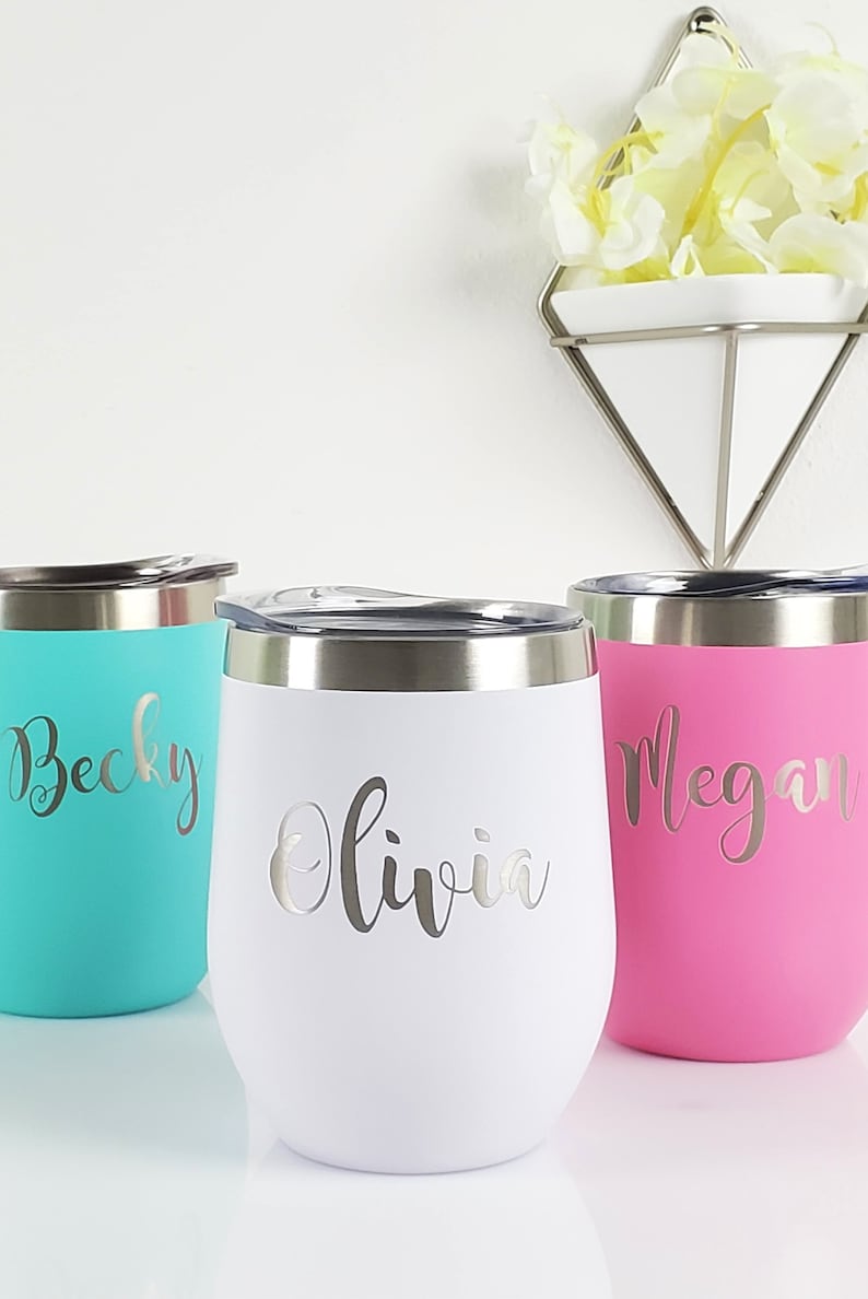 Personalized Wine Tumbler Monogram Wine Bridesmaid Tumbler Etsy