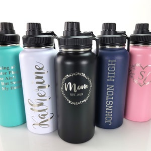Personalized 32oz Water Bottle, Custom Engraved, Insulated Stainless Steel, Spill Proof Lid, With Handle, Personalized Gift, Name Bottles image 8